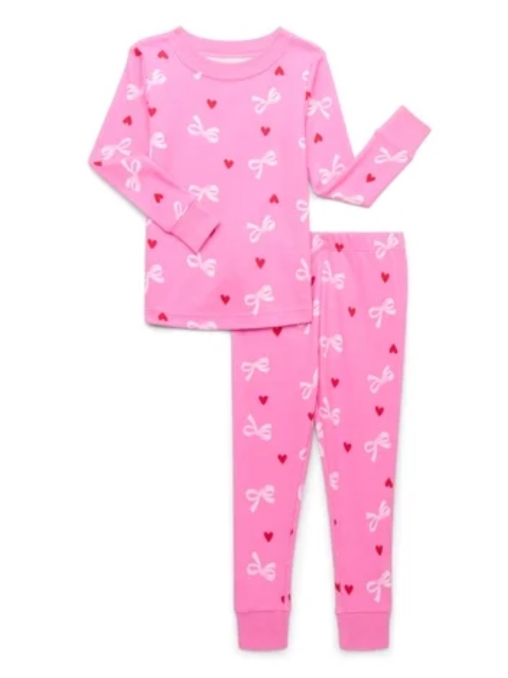 wonder nation Pink Bow & Heart Cotton Pajama Set with Red Hearts